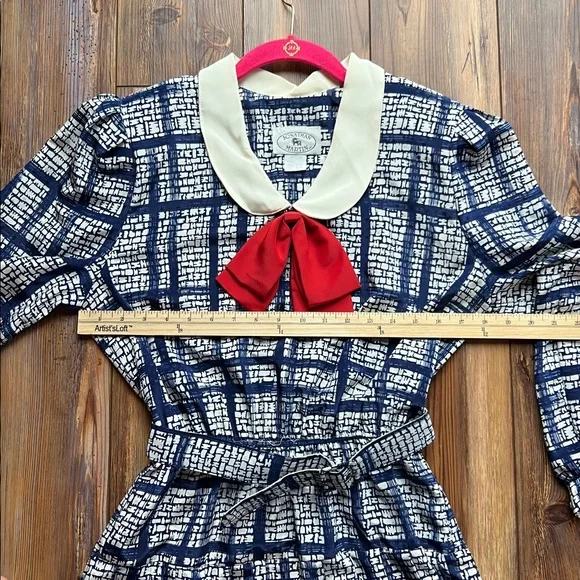 Vintage 80s 90s Jonathan Martin Midi Dress Bow Detail Belted Size 9 Dress - Picture 9 of 10